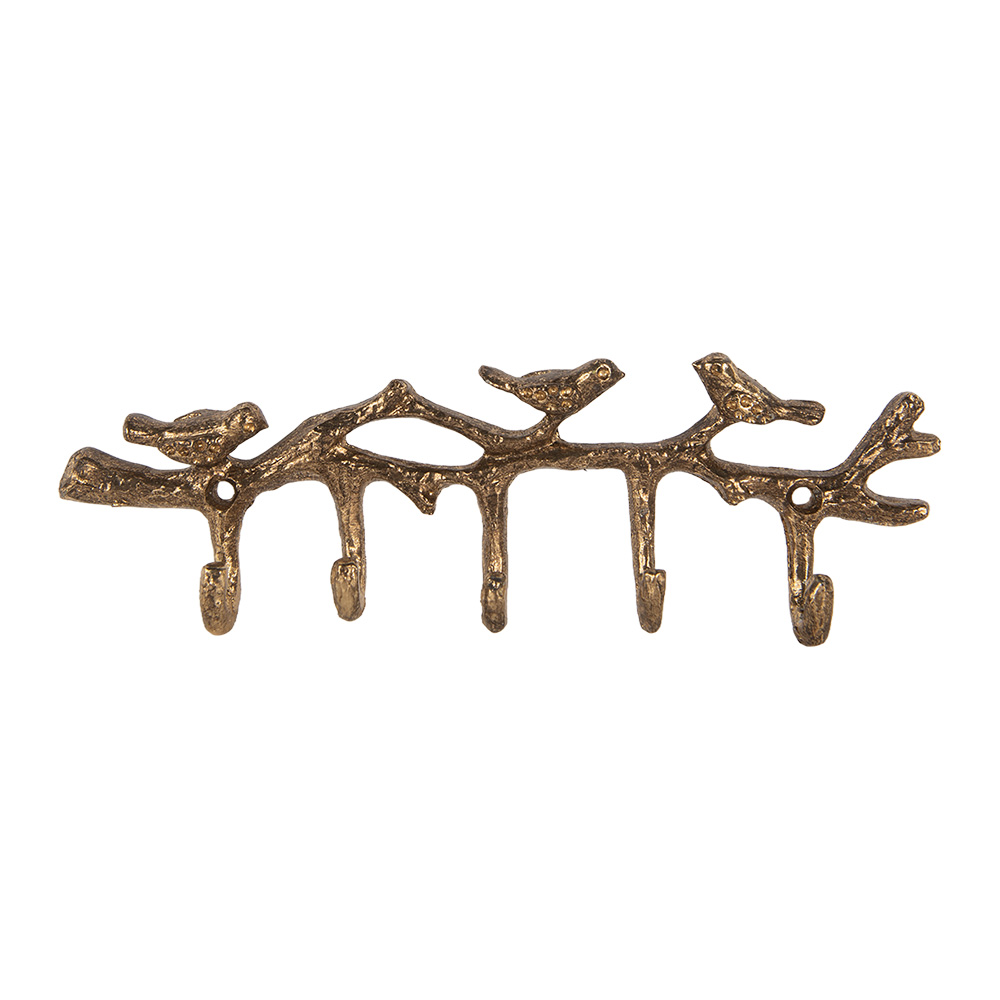 Clayre & Eef | Wandkapstok 5 haken Goudkleurig 18x2x6 cm | 6Y5883