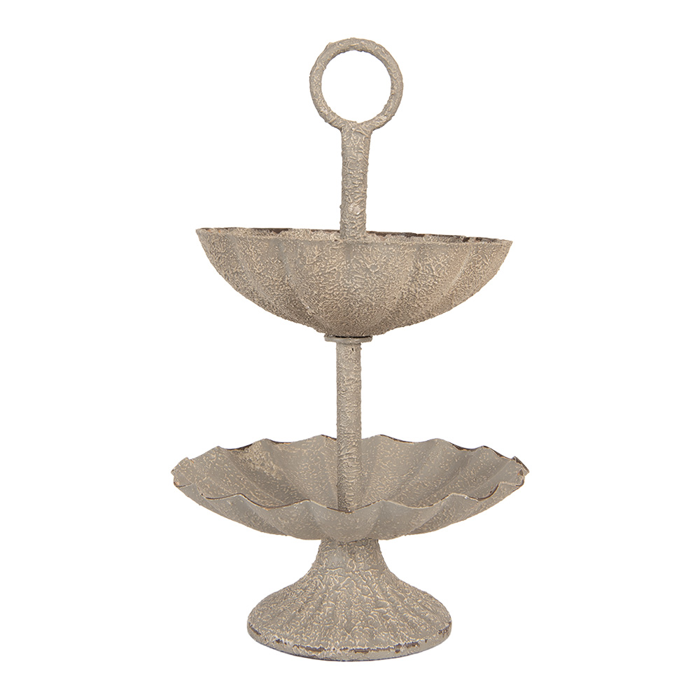 Clayre & Eef | Etagère 2 laags Grijs Beige ø 15x24 cm | 6Y5886