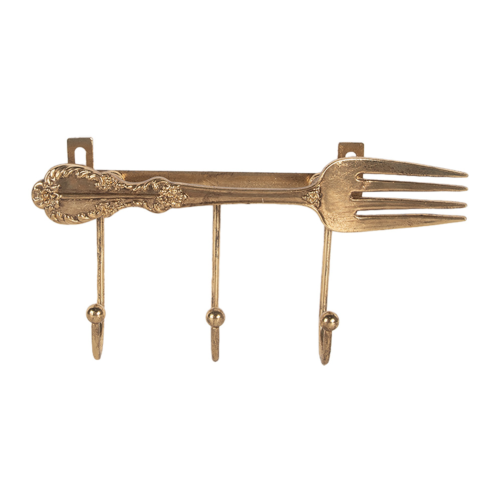 Clayre & Eef | Wandkapstok 3 haken Goudkleurig 18x4x9 cm | 6Y5897