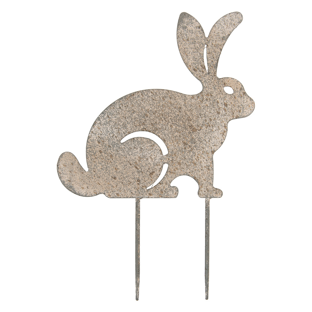 Clayre & Eef | Tuinsteker Konijn Grijs Beige 23x1x35 cm | 6Y5833