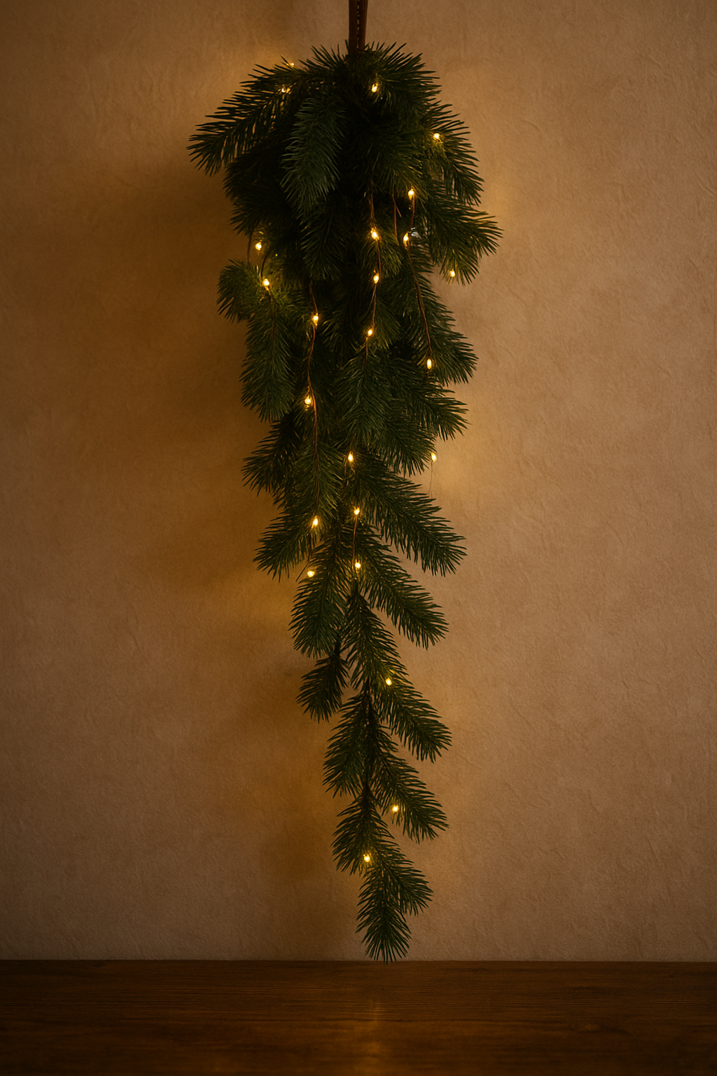 Decoratie kersttak met lichtjes timer en touw kersthanger groen 65 cm | 812354 | Home Sweet Home | Stoer & Sober Woonstijl