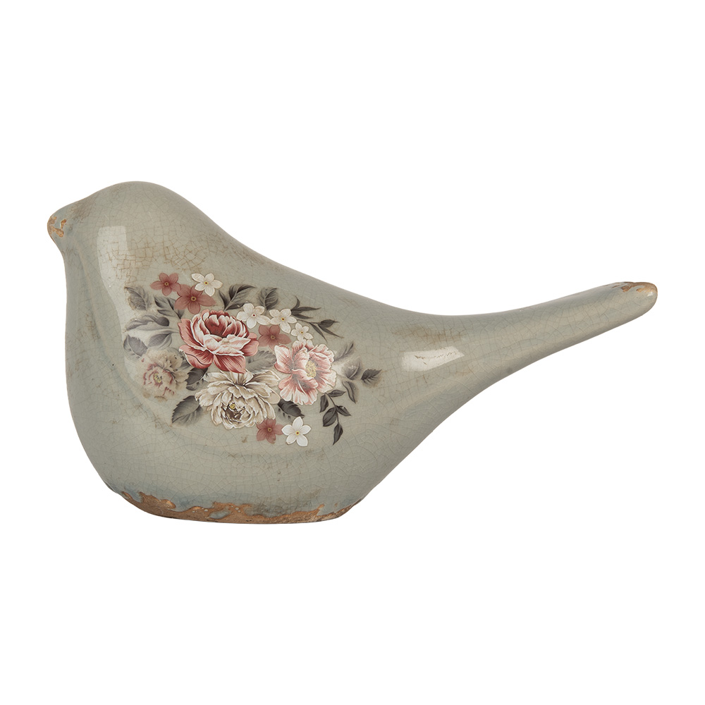 Clayre & Eef | Decoratie beeld Vogel Grijs Roze 22x9x12 cm | 6CE2243M