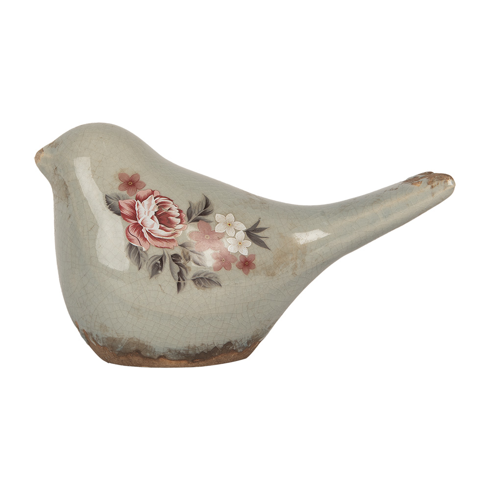 Clayre & Eef | Decoratie beeld Vogel Grijs Roze 16x7x9 cm | 6CE2243S
