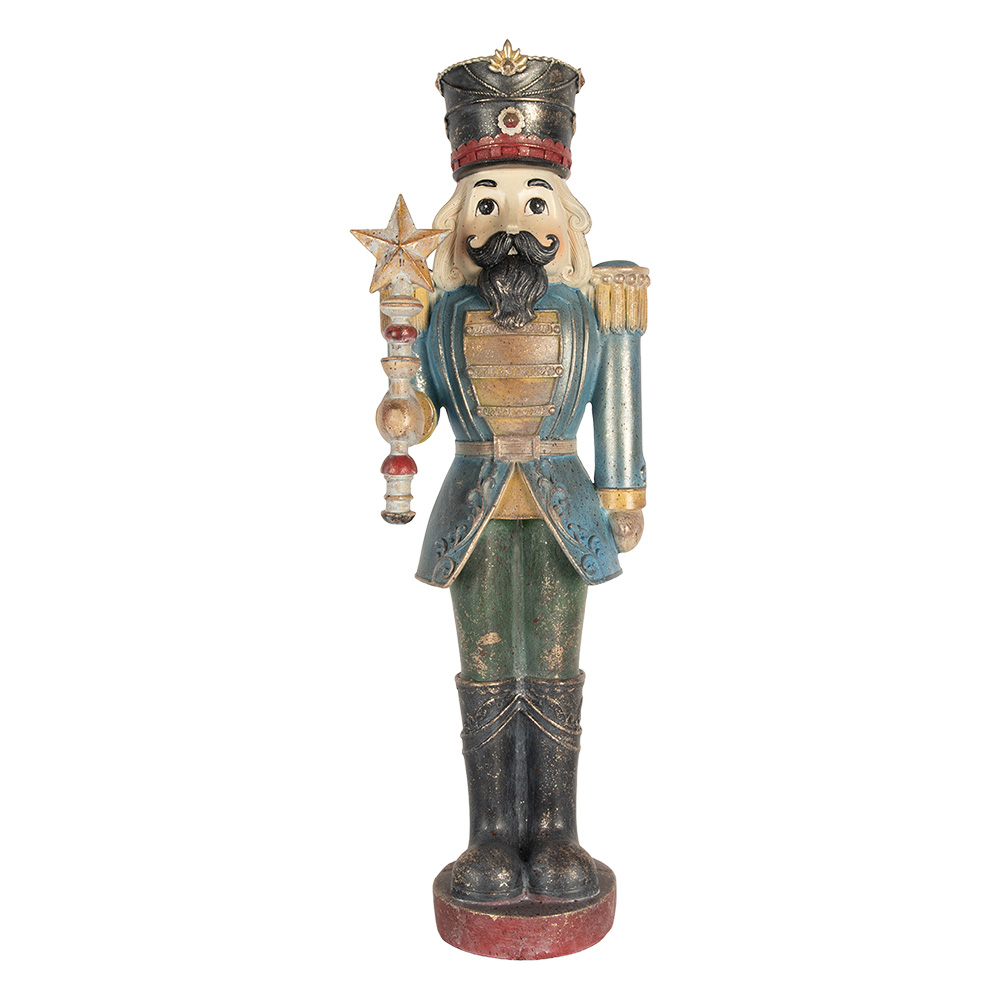 Clayre & Eef | Kerstdecoratie Notenkraker Blauw Groen 21x15x60 cm | 5PR0186