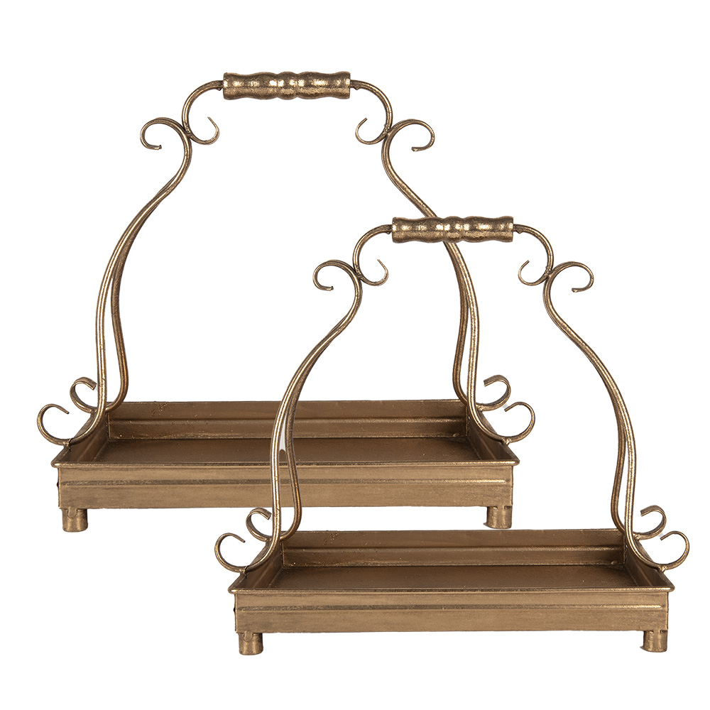 Clayre & Eef | Serveerschalen Set van 2 Goudkleurig 43x26x41 / 34x21x30 cm | 66284