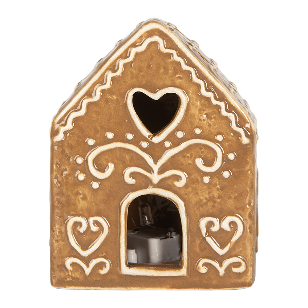 Clayre & Eef | Decoratie Huisje met LED Bruin Wit 8x6x10 cm | 6CE2330