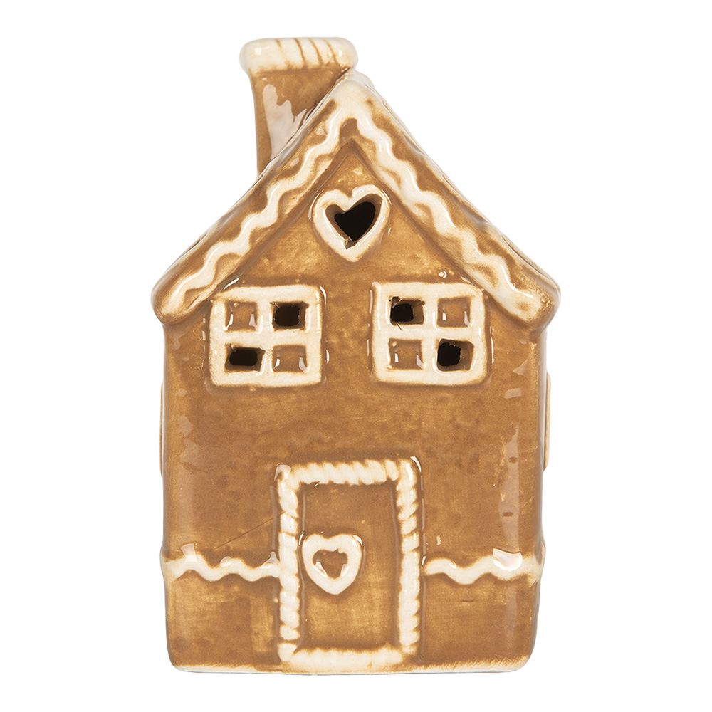 Clayre & Eef | Decoratie Huisje met LED Bruin Wit 7x7x11 cm | 6CE2331