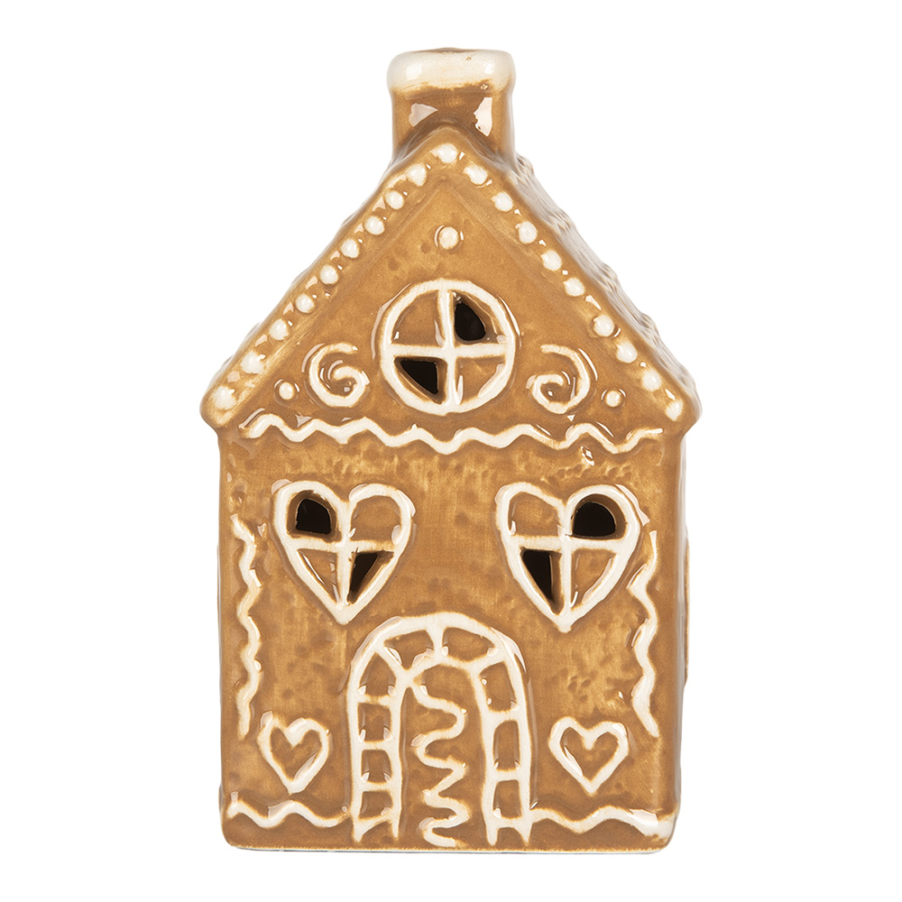 Clayre & Eef | Decoratie Huisje met LED Bruin Wit 7x6x12 cm | 6CE2332