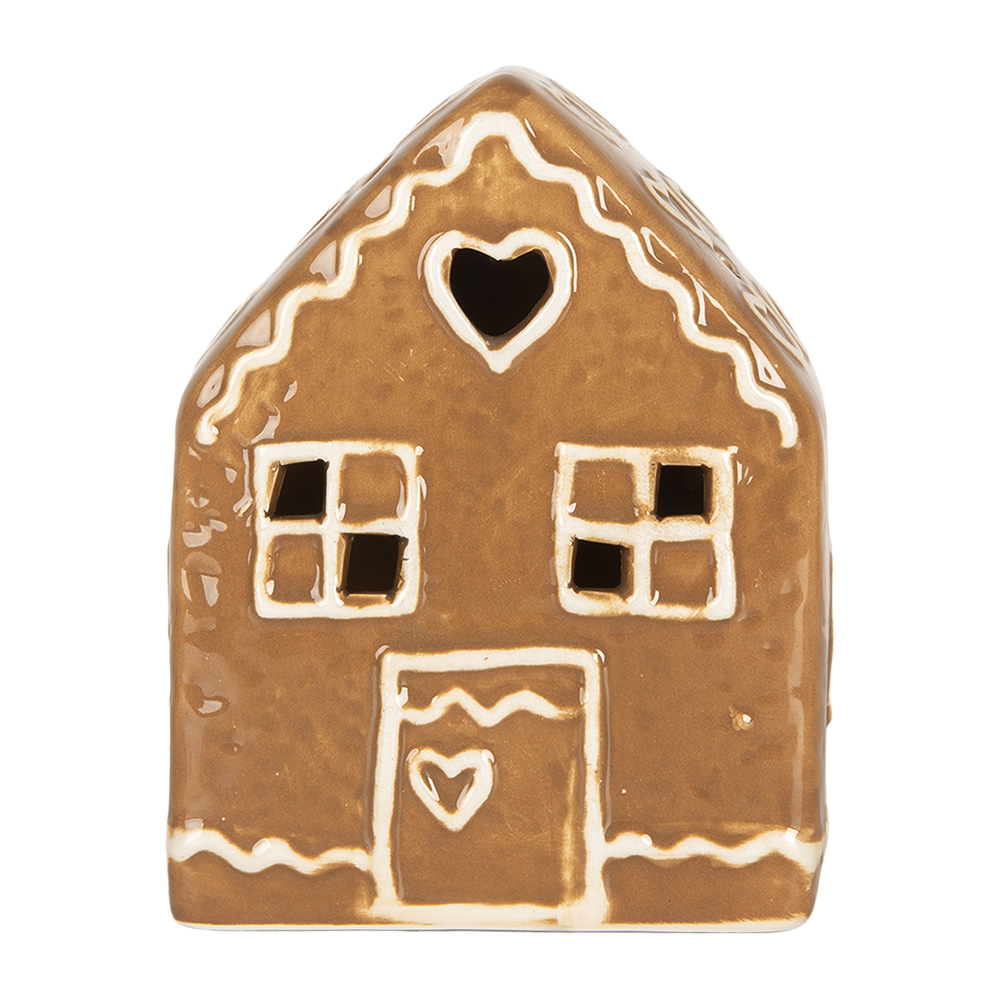 Clayre & Eef | Decoratie Huisje met LED Bruin Wit 8x6x10 cm | 6CE2337