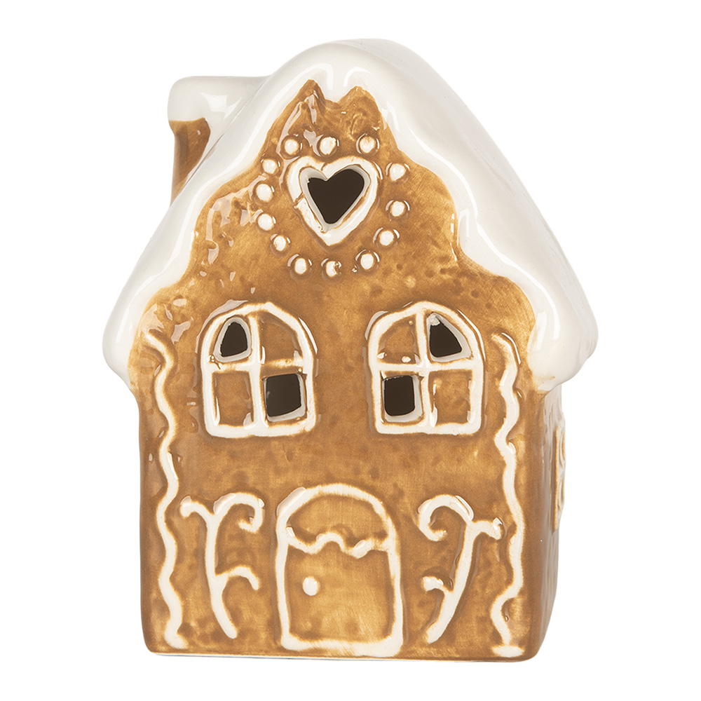 Clayre & Eef | Decoratie Huisje met LED Bruin Wit 8x6x11 cm | 6CE2339