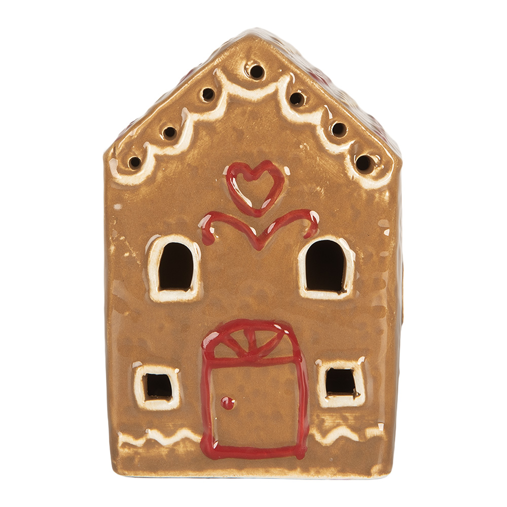 Clayre & Eef | Decoratie Huisje met LED Bruin Wit 8x6x11 cm | 6CE2340