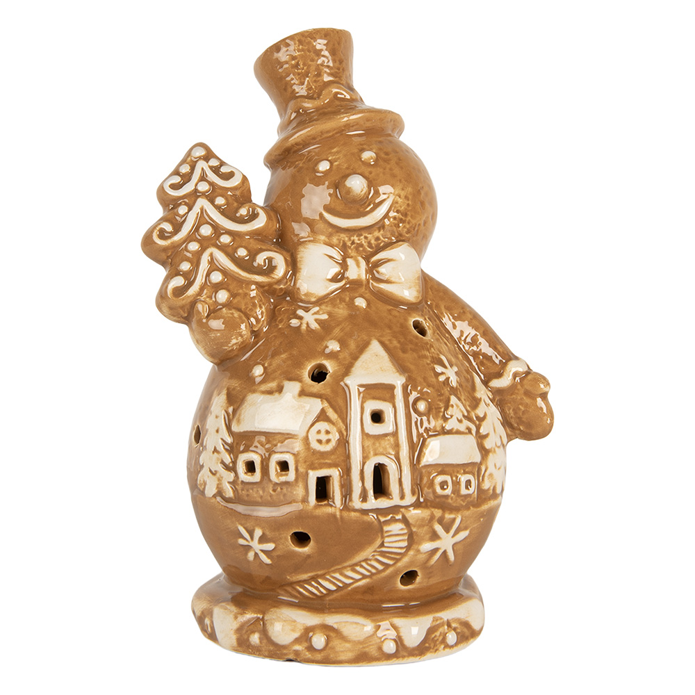 Clayre & Eef | Kerstdecoratie Sneeuwman Bruin Wit 11x8x16 cm | 6CE2348