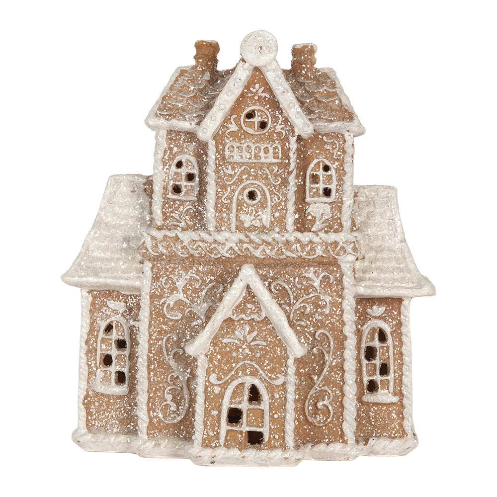 Clayre & Eef | Decoratie Huis met LED Bruin Wit 18x9x20 cm | 6PR5805