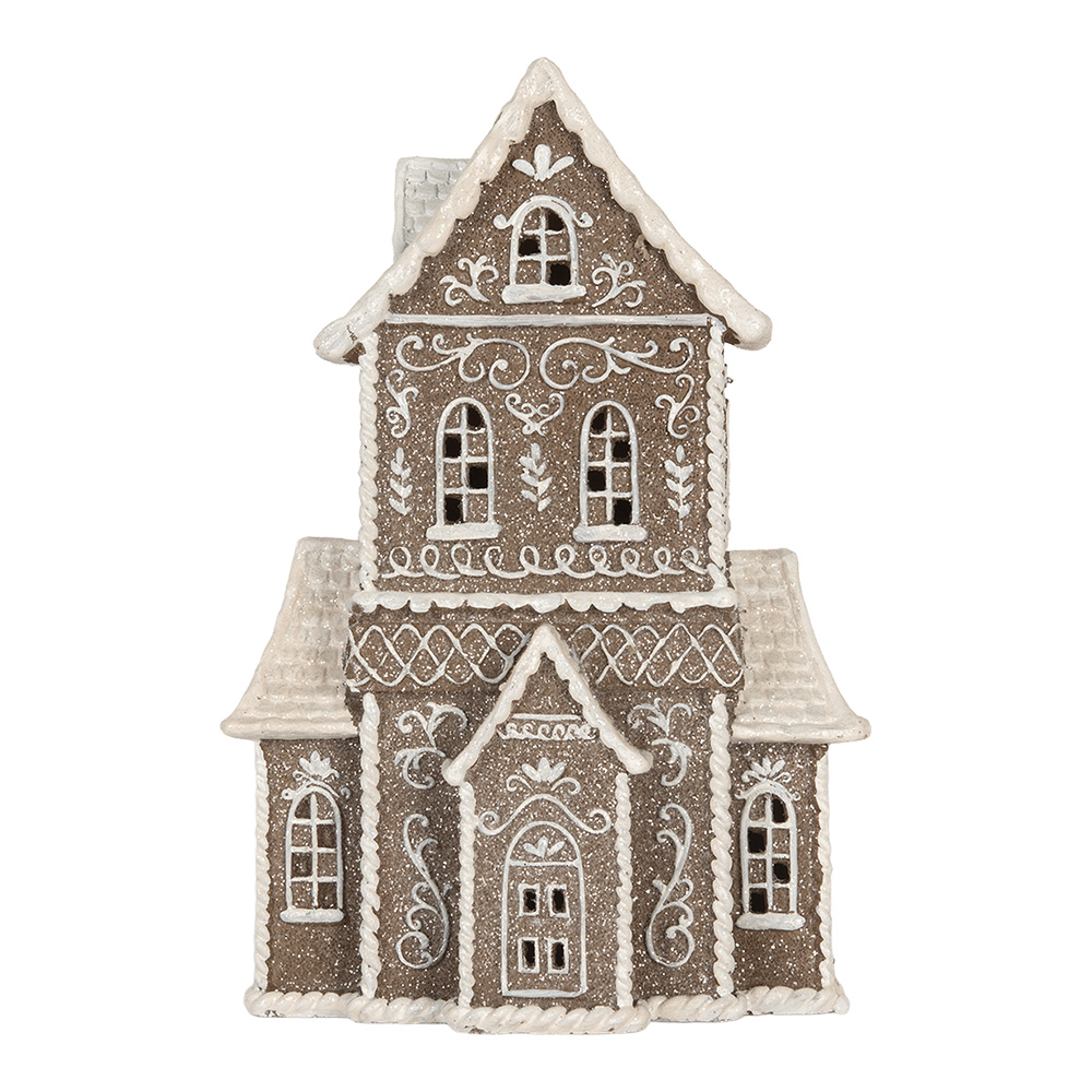 Clayre & Eef | Decoratie Huis met LED Bruin Wit 23x11x33 cm | 6PR5807