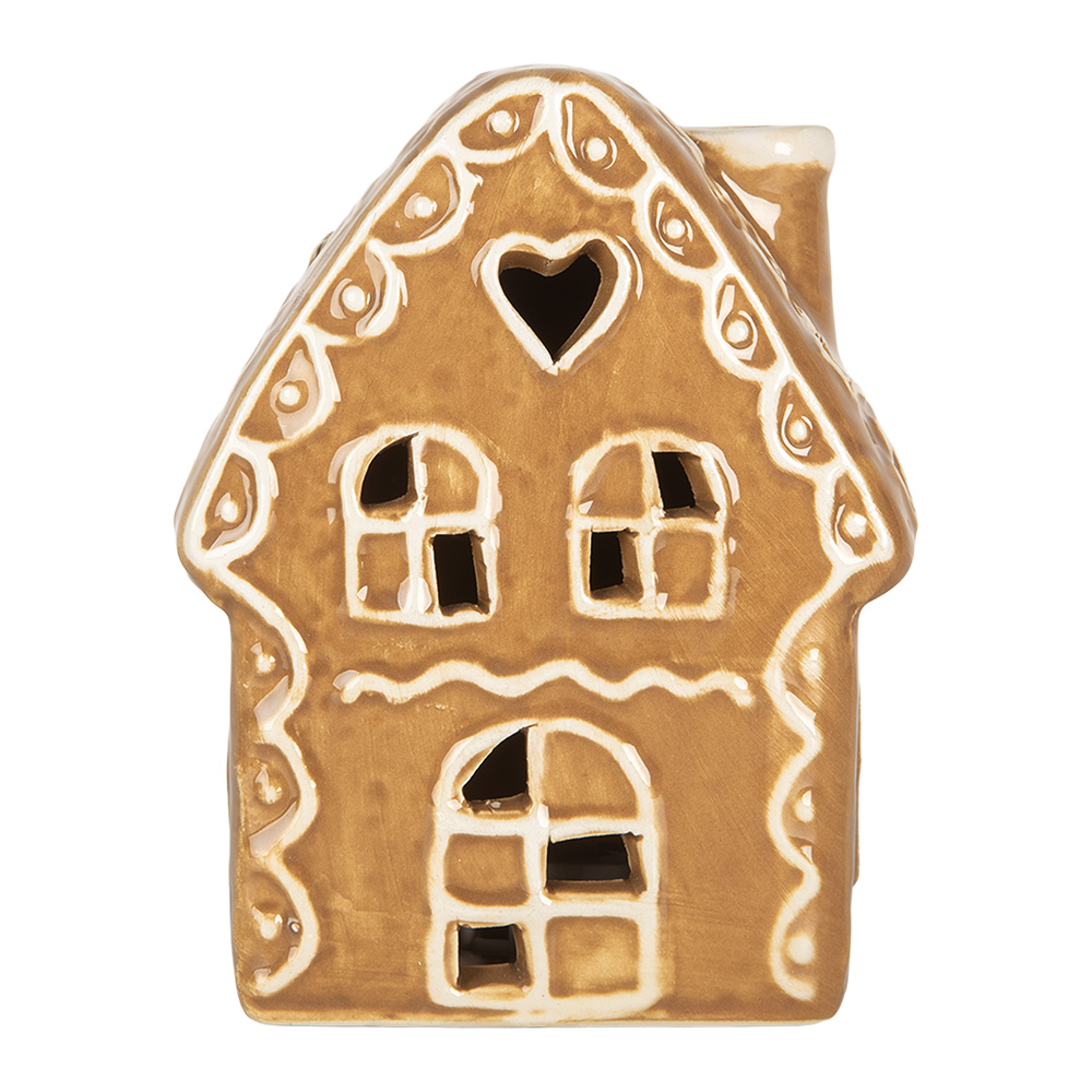 Clayre & Eef | Decoratie Huisje met LED Bruin Wit 8x6x11 cm | 6CE2355