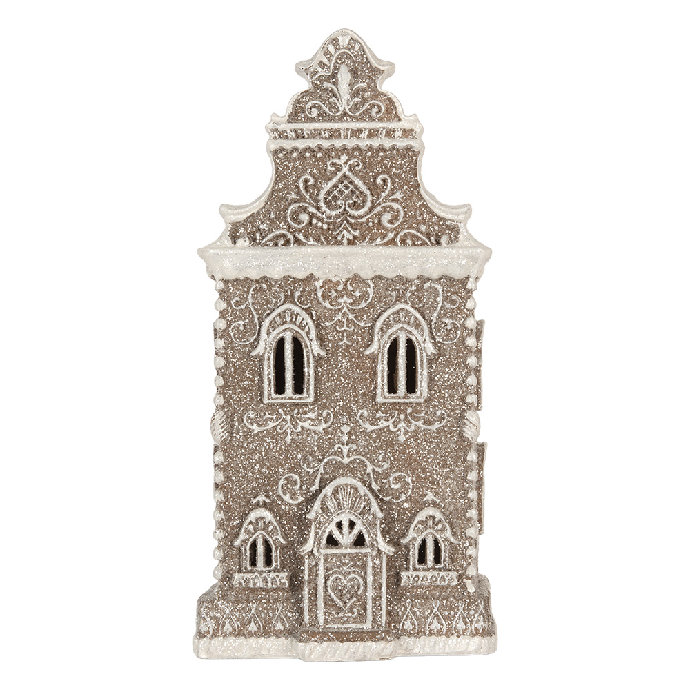Clayre & Eef | Decoratie Huis met LED Bruin Wit 17x15x35 cm | 6PR5808
