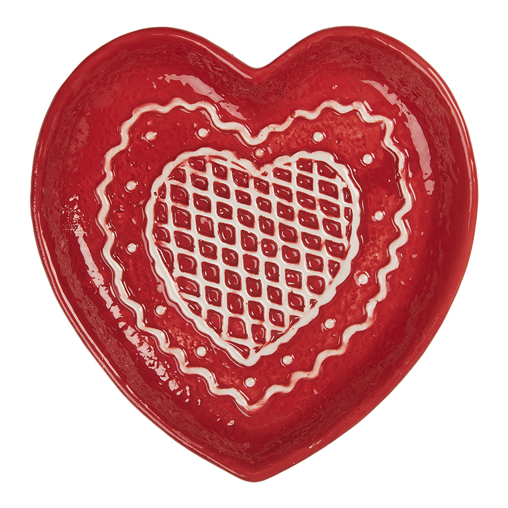 Clayre & Eef | Servies Ontbijtbord Rood Wit 17x17x3 cm | 6CE2359