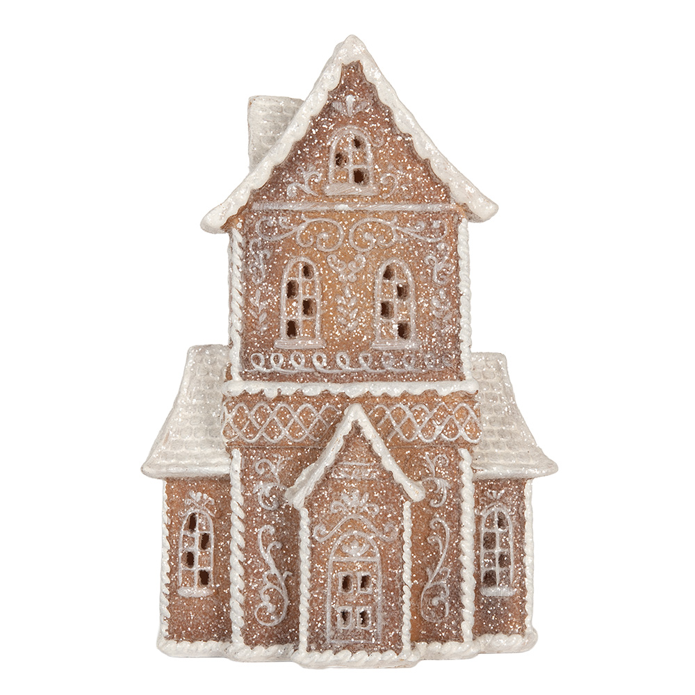 Clayre & Eef | Decoratie Huis met LED Bruin Wit 16x8x23 cm | 6PR5809