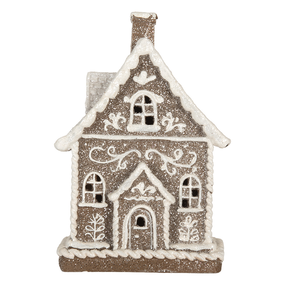 Clayre & Eef | Decoratie Huis met LED Bruin Wit 16x10x23 cm | 6PR5811