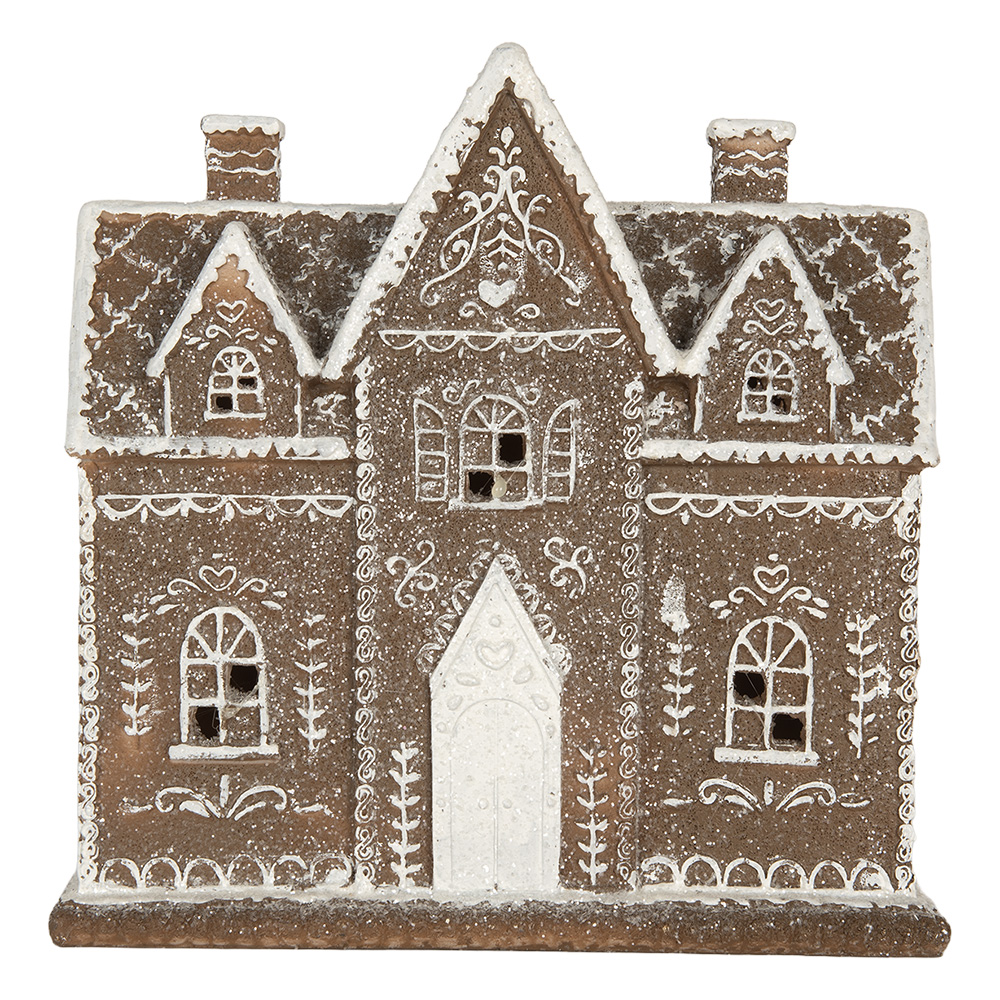 Clayre & Eef | Decoratie Huis met LED Bruin Wit 26x10x25 cm | 6PR5814