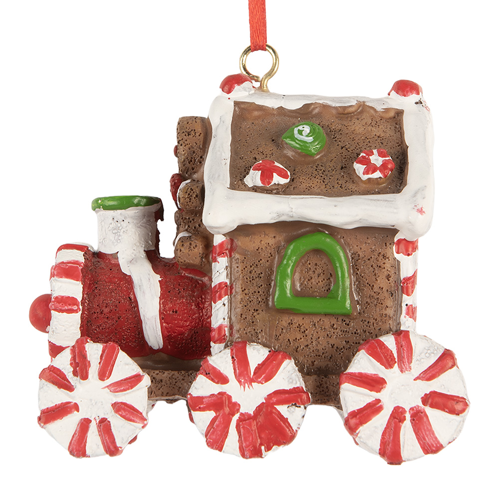 Clayre & Eef | Decoratie Hanger Locomotief Bruin Rood 9x5x9 cm | 6PR5864