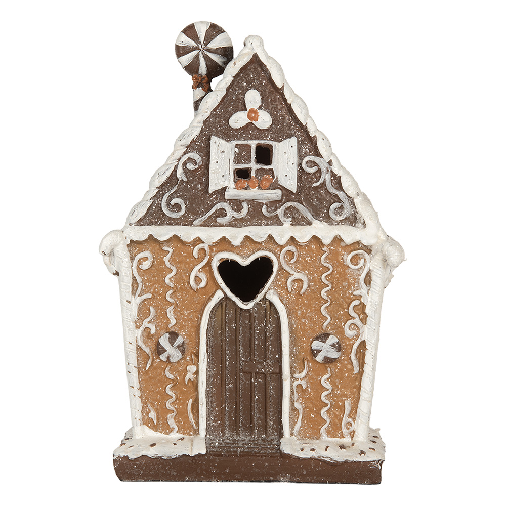 Clayre & Eef | Decoratie Huis met LED Bruin Wit 14x9x21 cm | 6PR5822