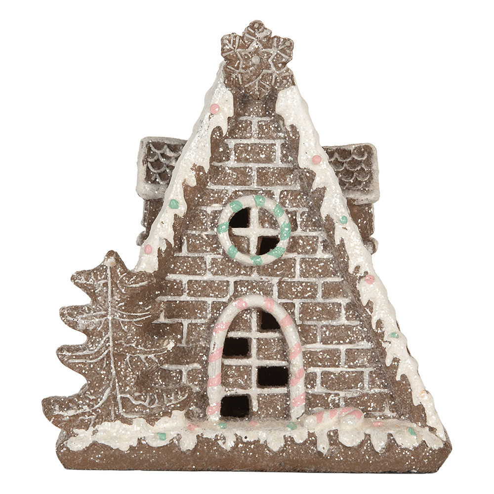 Clayre & Eef | Decoratie Huis met LED Bruin Wit 17x10x18 cm | 6PR5824