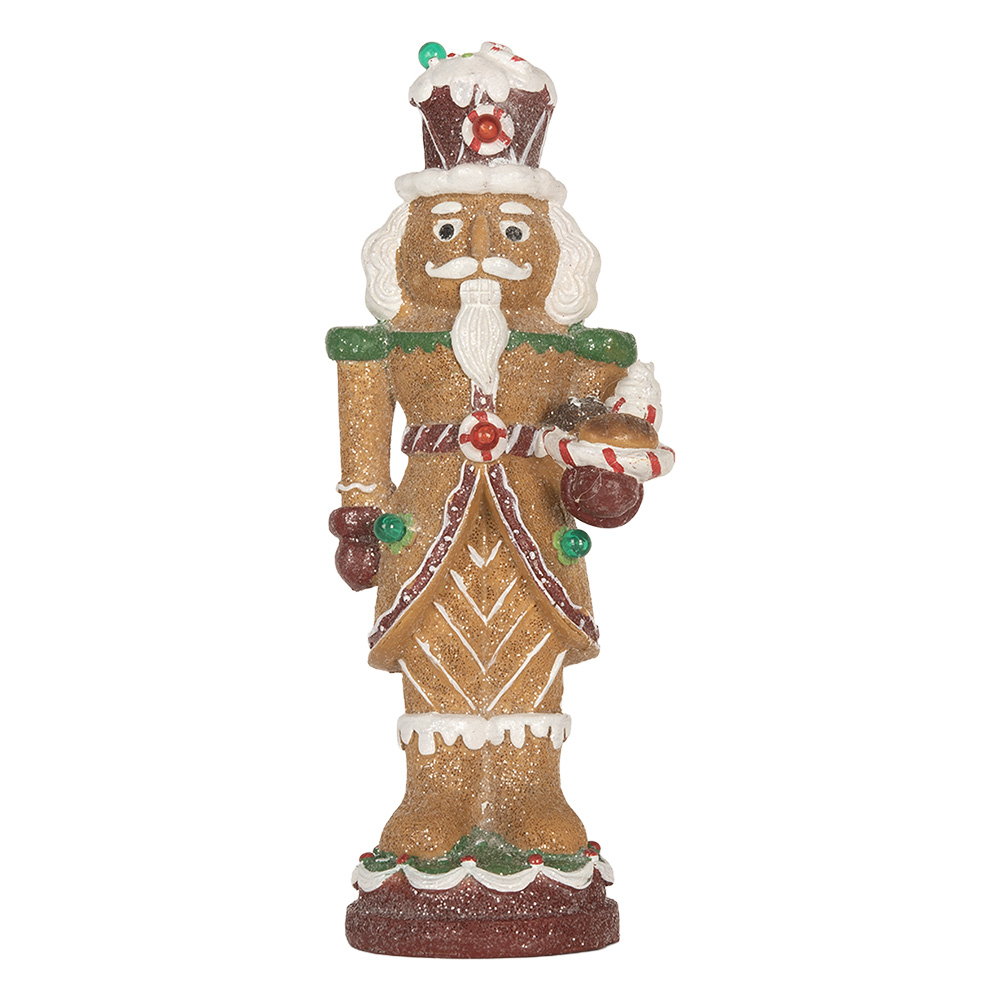 Clayre & Eef | Kerstdecoratie Notenkraker met LED Bruin Wit 13x10x31 cm / 3xAAA | 6PR5829
