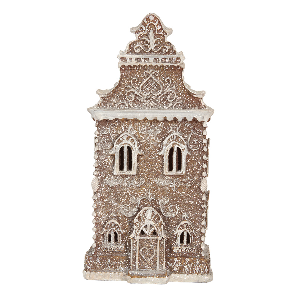 Clayre & Eef | Decoratie Huis met LED Bruin Wit 12x11x25 cm | 6PR5832