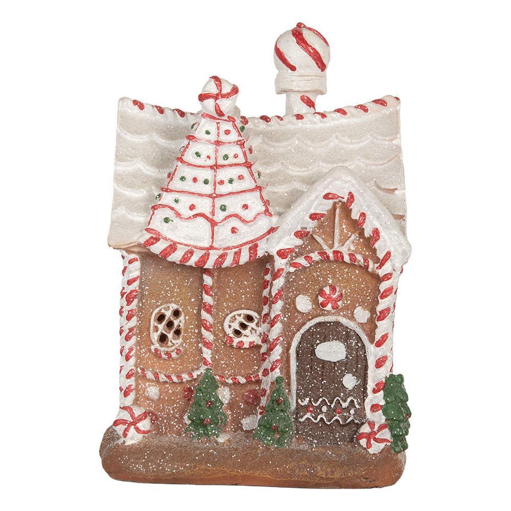 Clayre & Eef | Decoratie Huis met LED Bruin Wit 16x12x23 cm | 6PR5834