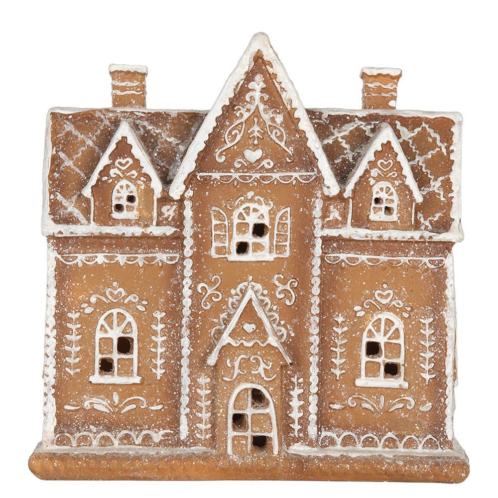 Clayre & Eef | Decoratie Huis met LED Bruin Wit 21x8x20 cm | 6PR5841