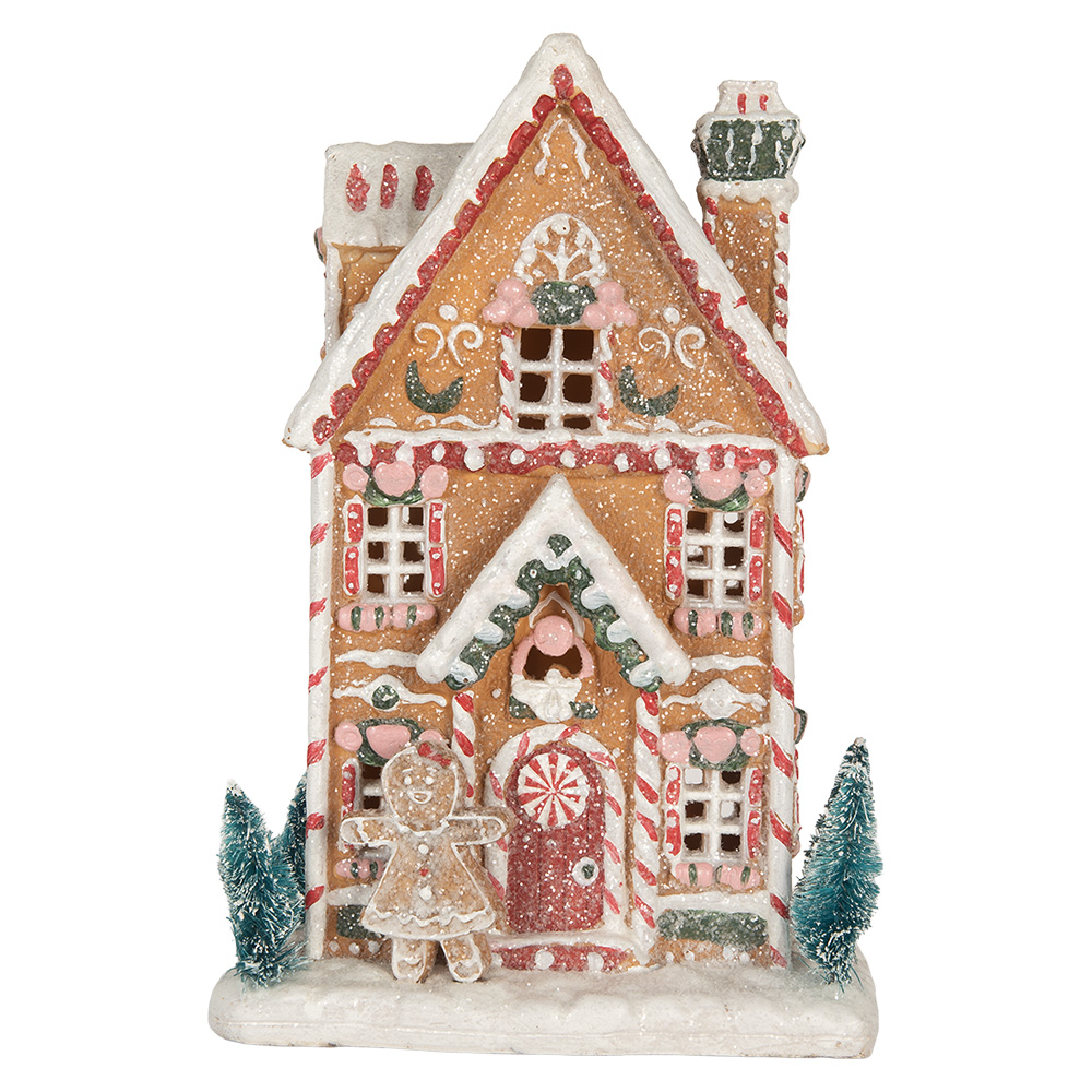 Clayre & Eef | Decoratie Huis met LED Bruin Wit 17x12x25 cm | 6PR5845