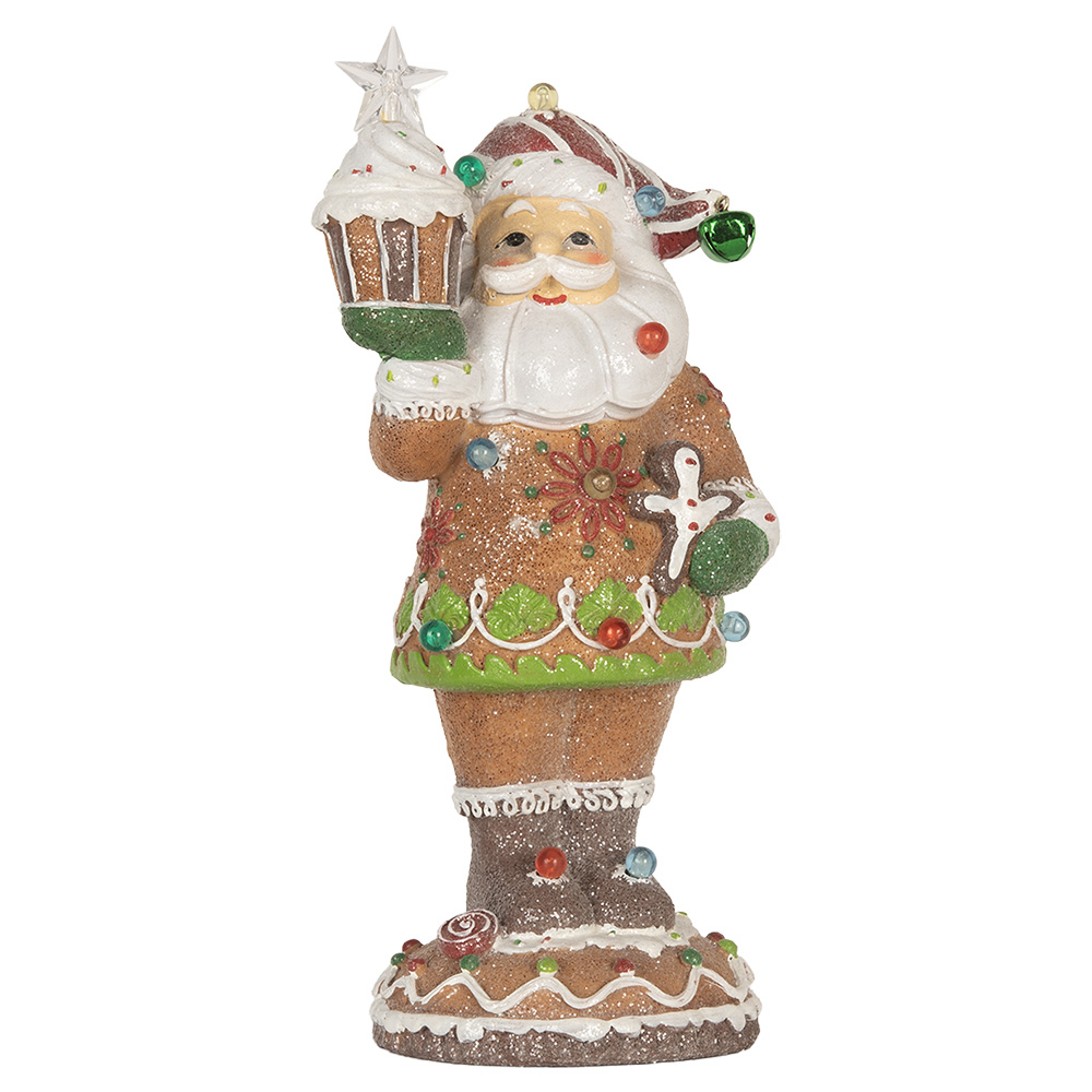 Clayre & Eef | Kerstdecoratie Kerstman met LED Bruin Wit 15x13x32 cm / 3xAAA | 6PR5853