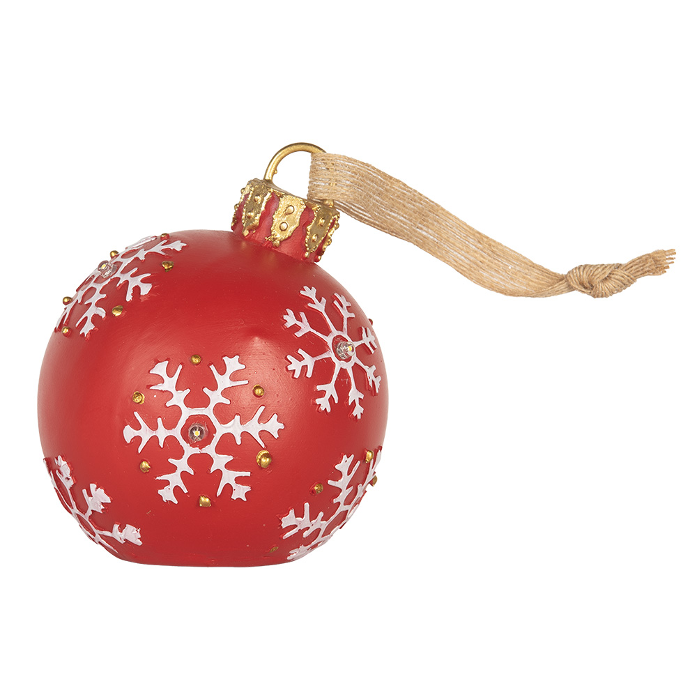 Clayre & Eef | Decoratie hanger Kerstbal met LED Rood Wit ø 12x14 cm | 6PR5858