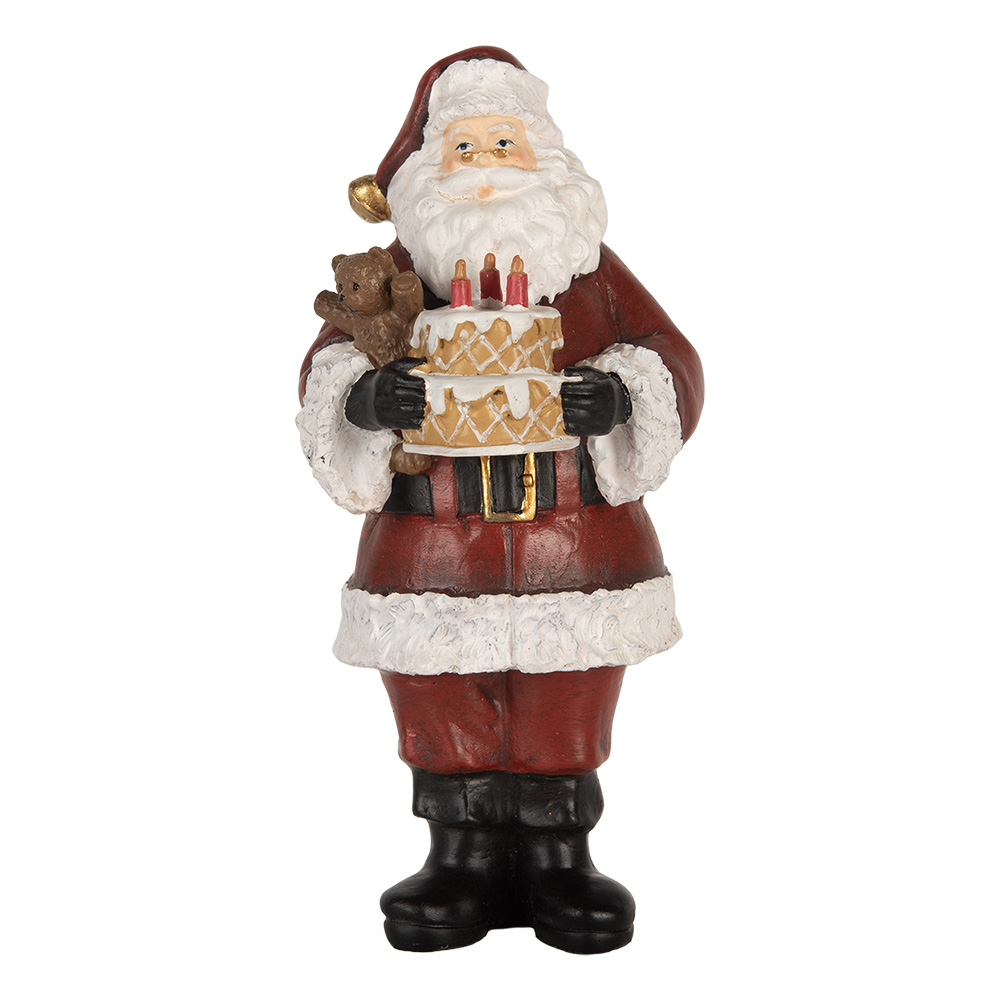 Clayre & Eef | Kerstdecoratie Kerstman met taart Rood Wit 10x10x21 cm | 6PR5862