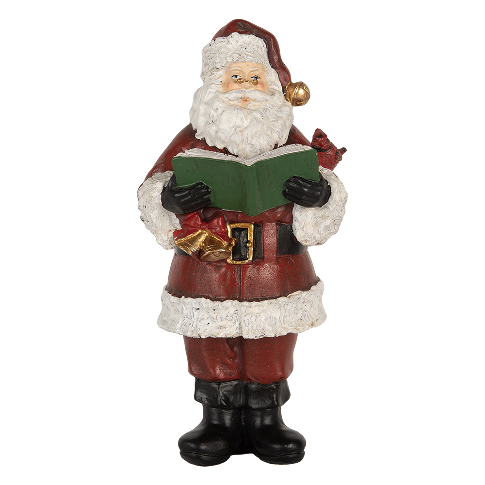 Clayre & Eef | Kerstdecoratie Kerstman met boek Rood Wit 10x10x21 cm | 6PR5863