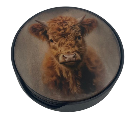 Onderzetters voor glazen set van 4 dieren ram schaap hooglander met houder glas ø 10 cm | G6249048 | Stoer & Sober