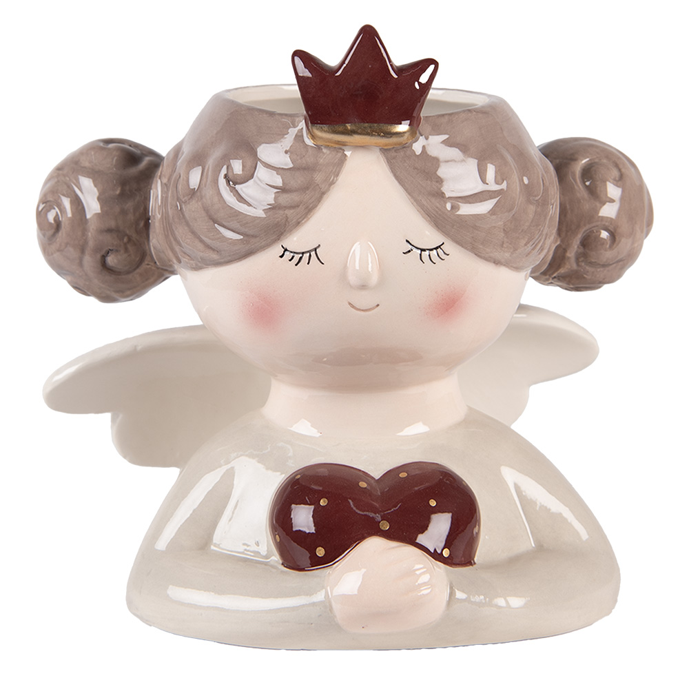 Clayre & Eef | Bloempot Binnen Beige Rood 17x14x17 cm | 6CE2256
