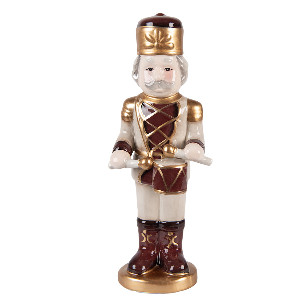 Clayre & Eef | Kerstdecoratie Notenkraker Beige Rood 8x8x25 cm | 6CE2258