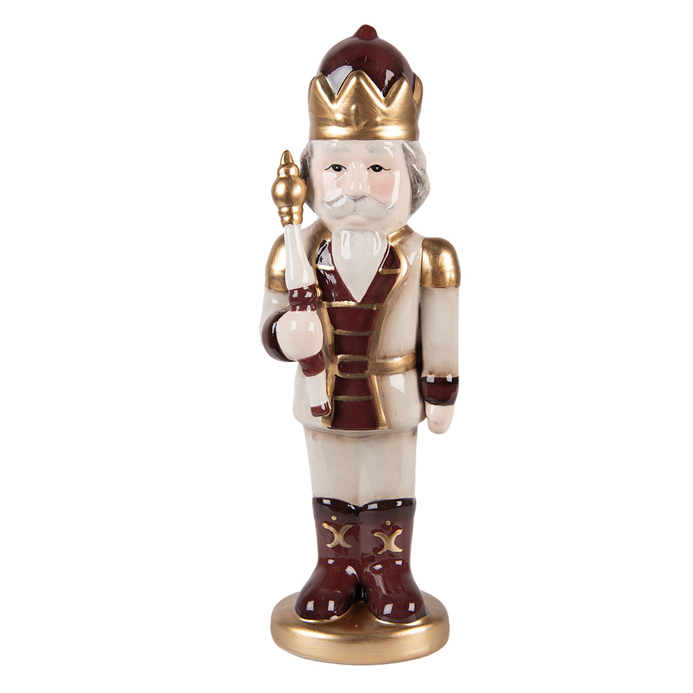 Clayre & Eef | Kerstdecoratie Notenkraker Beige Rood 9x7x26 cm | 6CE2259