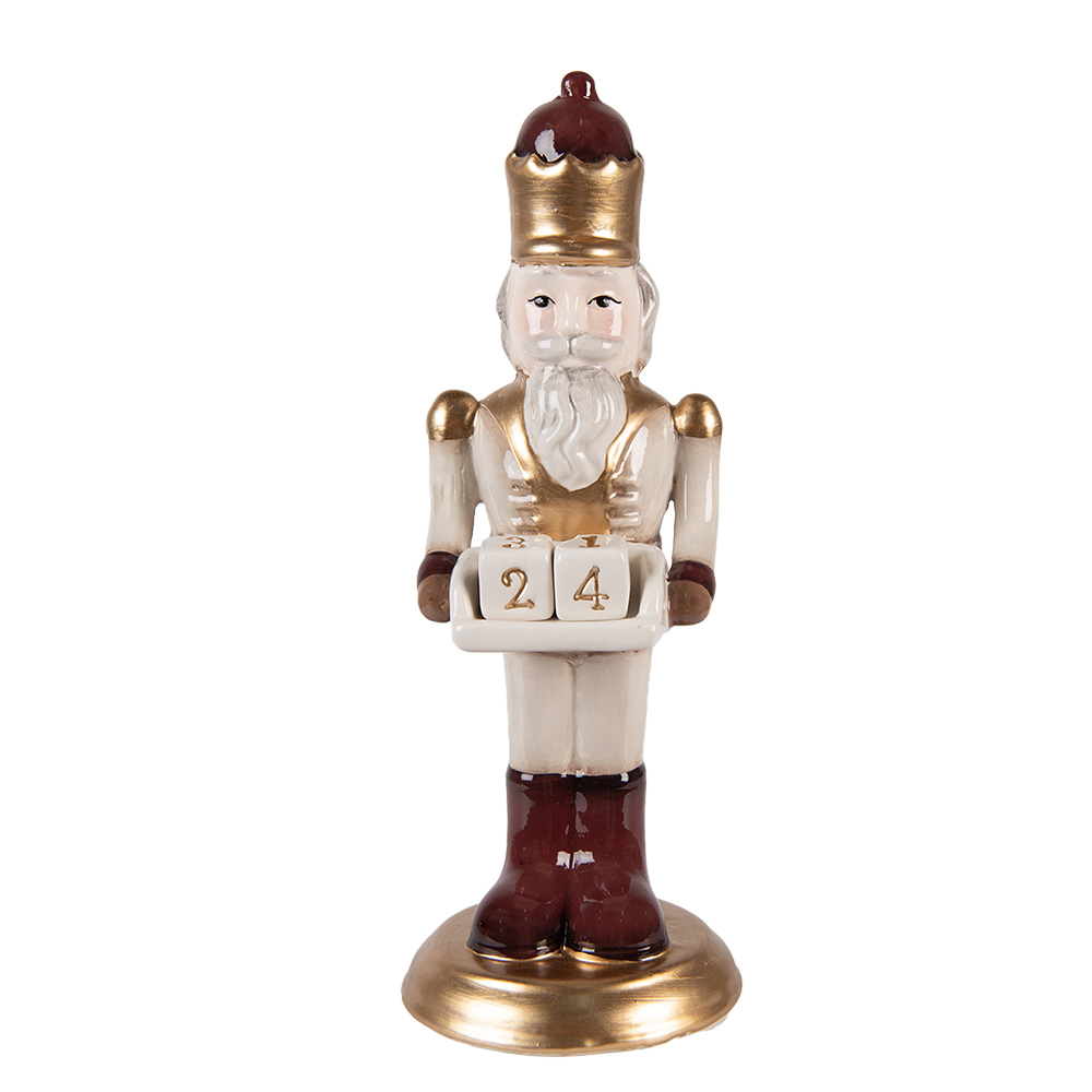 Clayre & Eef | Kerstdecoratie Notenkraker met kalender Beige Rood 10x10x27 cm | 6CE2260