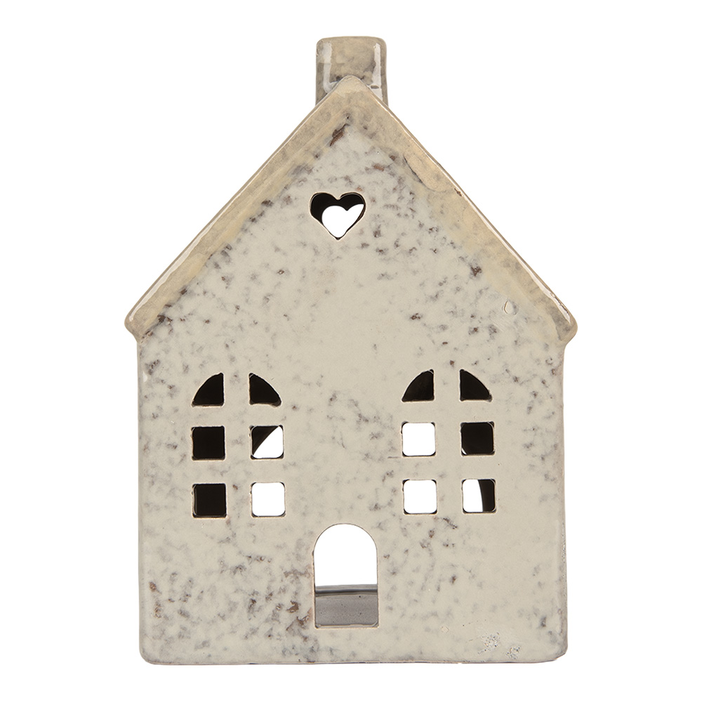 Clayre & Eef | Theelichthouder Kerst Huisje Grijs Beige 11x7x16 cm | 6CE2290