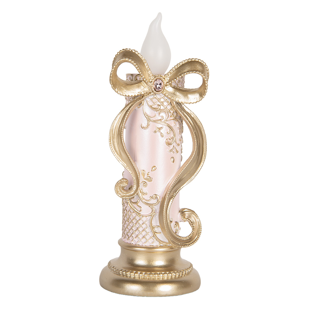 Clayre & Eef | Decoratie kaars met LED Goudkleurig Roze 10x10x25 cm / 2xAAA | 6PR5776