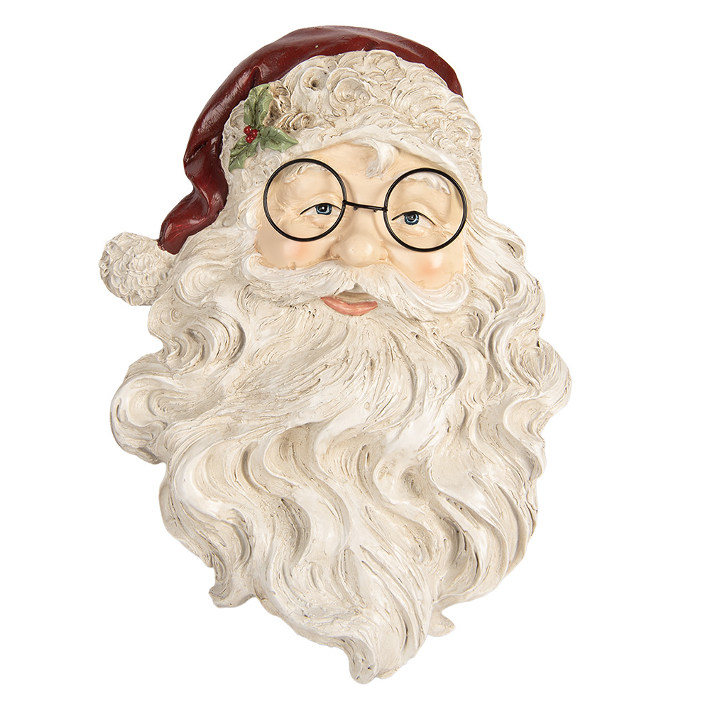 Clayre & Eef | Wanddecoratie Kerstman Wit Rood 23x5x31 cm | 6PR5781