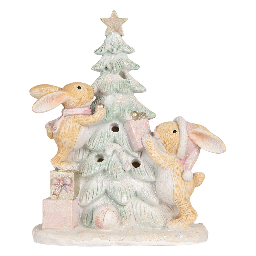 Clayre & Eef | Decoratie Konijnen met LED Bruin Wit 14x8x16 cm | 6PR5880