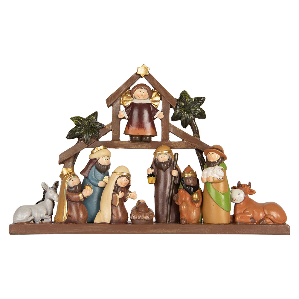 Clayre & Eef | Kerstdecoratie Kerstgroep Bruin Rood 32x5x20 cm | 6PR5895