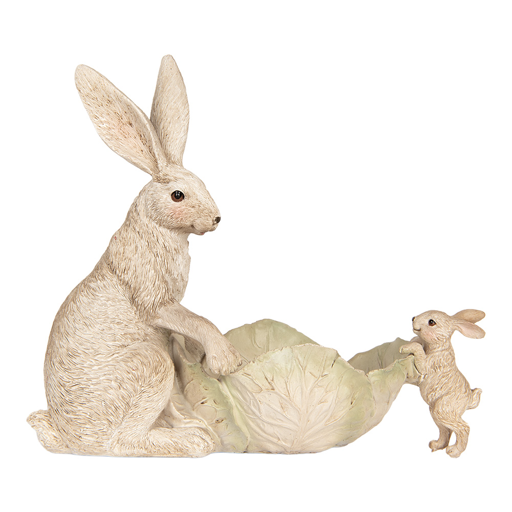 Clayre & Eef | Decoratie Konijnen met schaal Beige 29x14x26 cm | 6PR5905