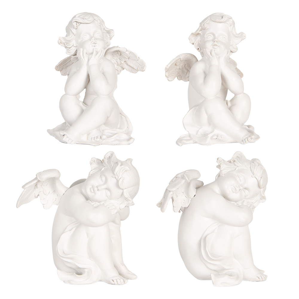 Clayre & Eef | Decoratie Engelen (set 4) Wit 16x14x19 cm | 6PR5914