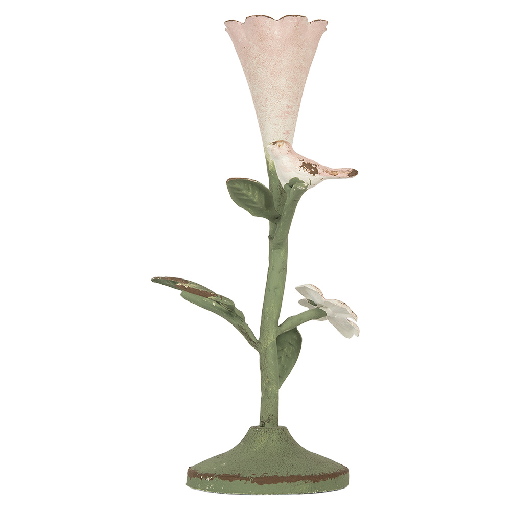 Clayre & Eef | Kandelaar Groen Roze 12x12x26 cm | 6Y5953