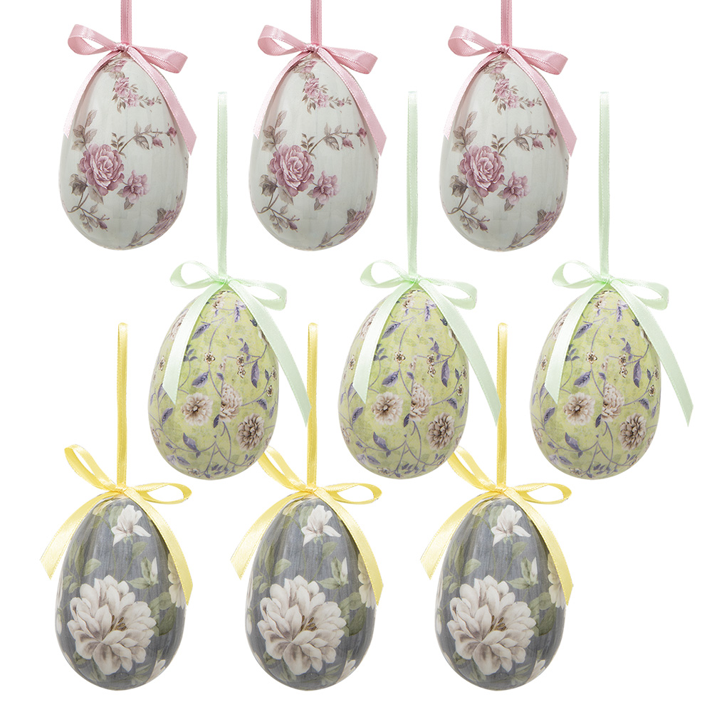 Clayre & Eef | Decoratie Hanger Ei (set 9) Meerkleurig ø 5x8 cm | 65906